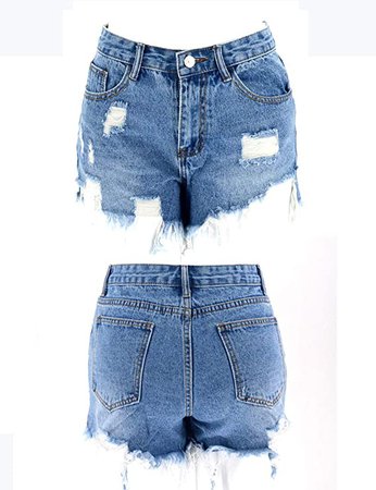 LilyCoco Women's Raw Hem Mid Rise Ripped Denim Shorts Frayed Distressed Jeans Short at Amazon Women’s Clothing store