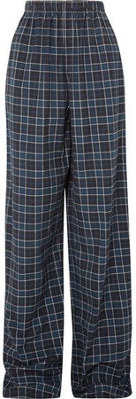Checked Cotton-flannel Pants - Navy