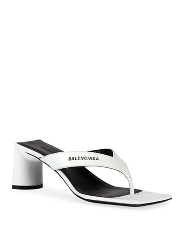 Balenciaga Double Square Block-Heel Leather Thong Sandals | Neiman Marcus