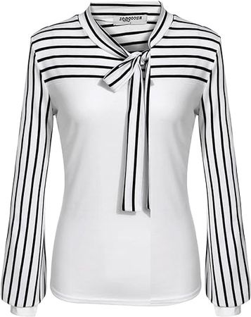 Zeagoo Women Office Blouse Bow Tie Neck Long Sleeve Shirts Work Tops at Amazon Women’s Clothing store
