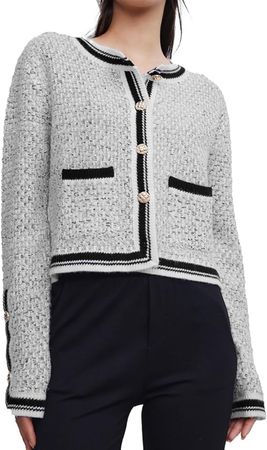 Amazon.com: URBAN REVIVO Women's Casual Cardigans Open Front Contrast Trim Short Button Long Sleeved Cropped Sweater Outwear : Clothing, Shoes & Jewelry
