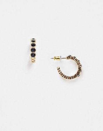 Topshop huggie hoop earrings with black stones | ASOS