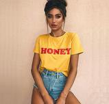 HONEY Red Letters Print Cotton Casual Funny T Shirt for Lady Top Tee Hipster Tumblr Tee Shirt Women Summer Fashion Graphic Top