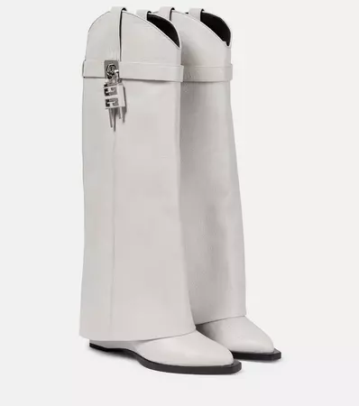 Shark Lock Cowboy Leather Knee High Boots in White - Givenchy | Mytheresa