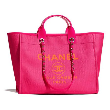 Mixed Fibers & Silver-Tone Metal Pink & Orange Large Shopping Bag | CHANEL