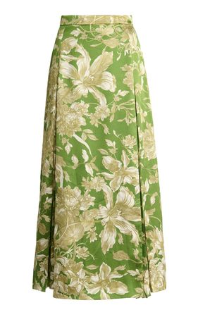 Flora Pleated Floral Satin Midi Skirt By Erdem | Moda Operandi