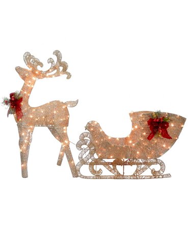 National Tree Company Reindeer and Santa’s Sleigh with LED Lights