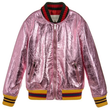 Gucci - Pink Metallic Leather Jacket | Childrensalon
