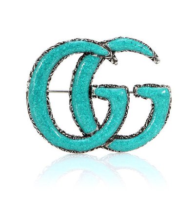 GUCCI Double G sterling silver and turquoise brooch