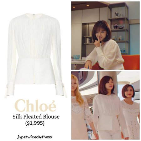 Twice's Fashion on Instagram: “JEONGYEON LDF CF CHLOE- Silk Pleated Blouse ($1,995) #twicefashion #twicestyle #twice #nayeon #jeongyeon #jihyo #momo #mina #sana #dahyun…”