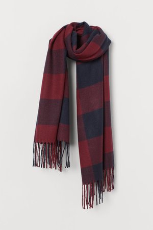 Jacquard-weave Scarf - Dark blue/red plaid - Ladies | H&M US