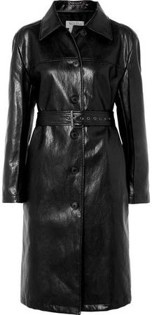 we11done - Belted Faux Leather Coat - Black