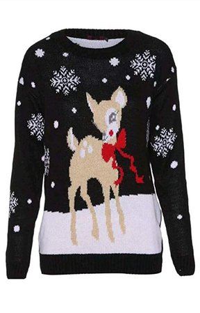 LCL-New Womens Ladies Christmas Novelty Baby Deer Bambi Print Jumper Pullover Top at Amazon Women’s Clothing store