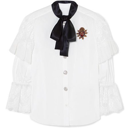 Dolce & Gabbana Appliquéd lace-trimmed cotton-blend poplin blouse ($2,135)