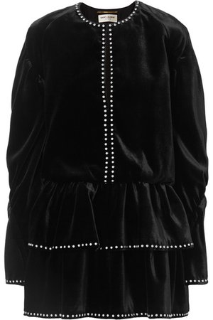 Saint Laurent | Studded ruffled velvet mini dress | NET-A-PORTER.COM