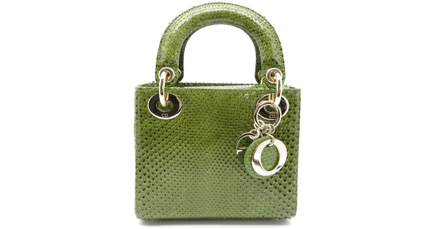 Green Snakeskin Leather Mini Lady Satchel Bag Green