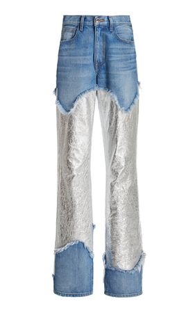 The Cortlandt Paneled Metallic Leather Straight-Leg Jeans By Brandon Maxwell | Moda Operandi