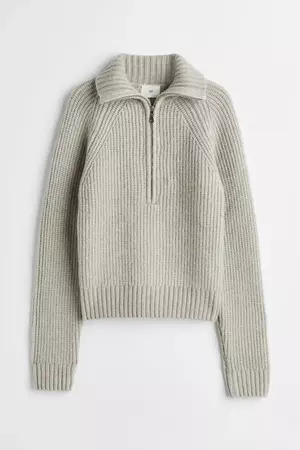 Rib-knit Half-zip Sweater - Light taupe - Ladies | H&M CA