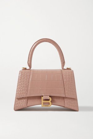 Hourglass Small Croc-effect Leather Tote - Sand