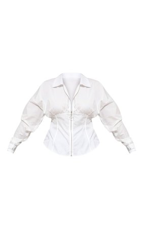 Plus White Zip Corset Detail Shirt | PrettyLittleThing