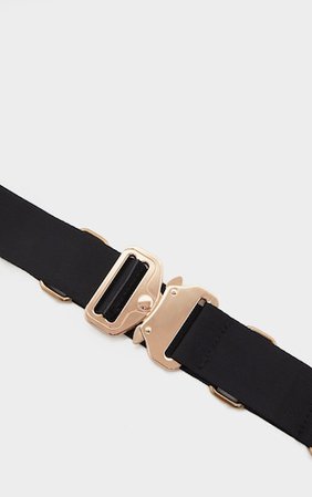 Black Ribbon Ring Detail Gold Buckle Tape Belt | PrettyLittleThing
