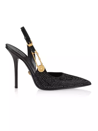 Shop Versace 110MM Embellished Leather Slingback Pumps | Saks Fifth Avenue
