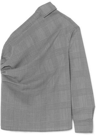 Pepaia One-shoulder Prince Of Wales Checked Wool Top - Gray