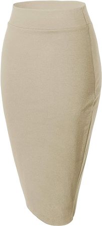 Urban CoCo Women's Elastic Waist Stretch Bodycon Midi Pencil Skirt (as1, Alpha, xx_l, Regular, Regular, Camel) at Amazon Women’s Clothing store