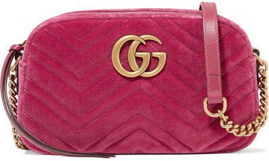 Gg Marmont Camera Mini Leather-trimmed Quilted Velvet Shoulder Bag - Pink
