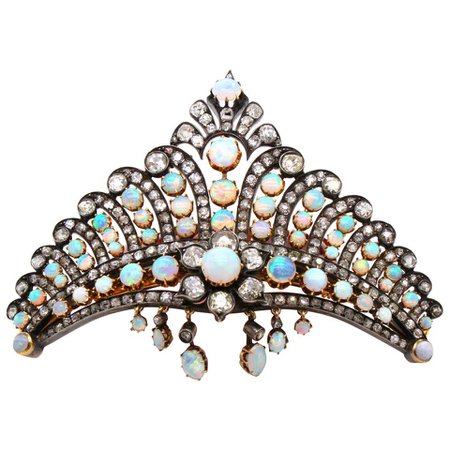 Victorian Opal and Diamond Crown Tiara Haircomb Necklace, circa 1880s