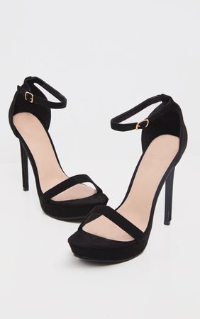 Black Platform Strap Heeled Sandal | Shoes | PrettyLittleThing