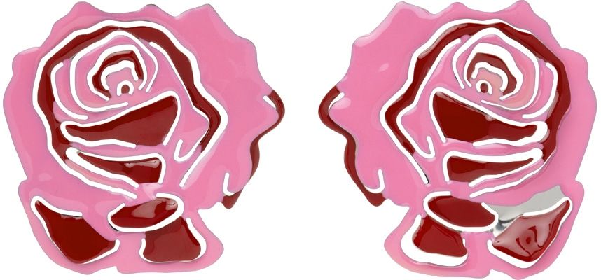 Y/Project: Pink & Red Rose Stud Earrings | SSENSE