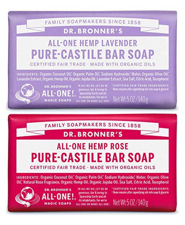 Amazon.com : Dr. Bronner's Pure-Castile Bar Soap Bundle (2 Pack) - Lavender (5oz) & Rose (5 oz) : Gateway