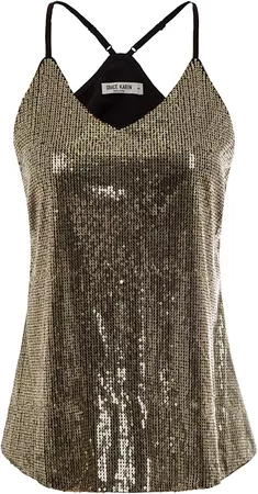 GRACE KARIN Women's Sleeveless Sparkle Shimmer Camisole Vest Sequin Tank Tops Rose Gold at Amazon Women’s Clothing store