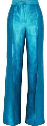 Pleated Linen-blend Shantung Wide-leg Pants