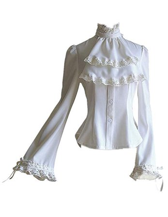 Exclusive Vintage Pirate Gothic Ouji Prince Stand Up Collar Blouse Jabot Set (Small, White) at Amazon Women’s Clothing store