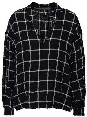 Checked Cotton-blend Flannel Blouse