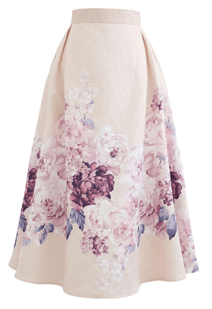 cream and purple flower skirt