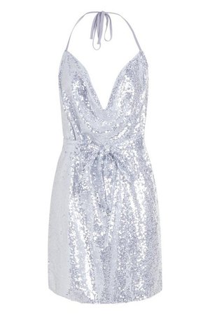 Sequin Cowl Neck Belted Mini Dress | Boohoo