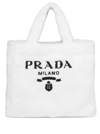Shop Prada logo-print terry-cloth tote bag with Express Delivery - FARFETCH