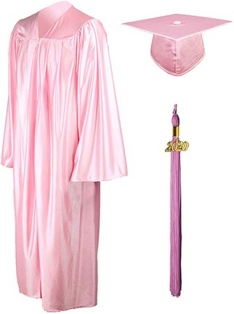 GraduationMall Shiny Graduation Gown Cap Tassel Set 2020 for High School Pink 51(5'6"-5'8") at Amazon Men’s Clothing store
