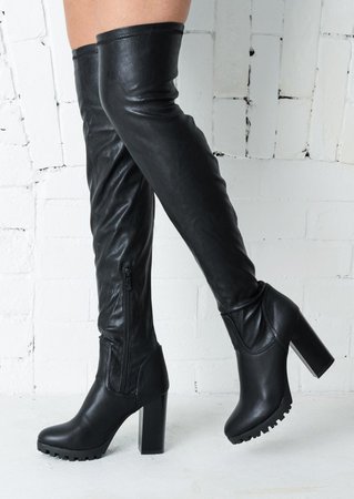 Over the Knee Thigh High Cleated Sole Faux Leather Boots Black Daniel.jpg (530×748)
