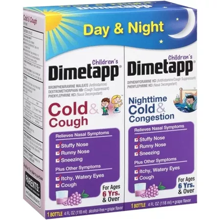 Children's Dimetapp® Day & Night Cold & Cough Antihistamine, Cough Suppressant & Decongestant Liquid  - Grape Flavor - 4 fl oz/2pk : Target