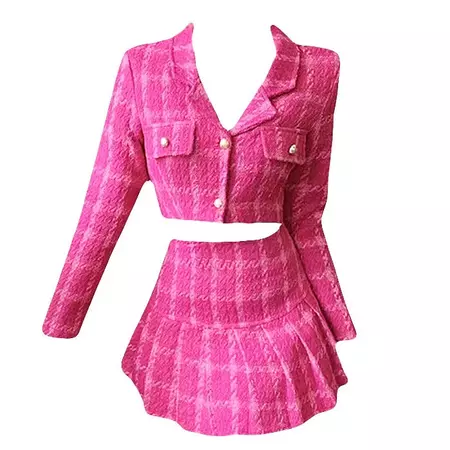 Y2K Pink Tweed Jacket & Skirt Co-Ord | BOOGZEL APPAREL – Boogzel Clothing