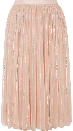 Sequined Tulle Midi Skirt - Pink