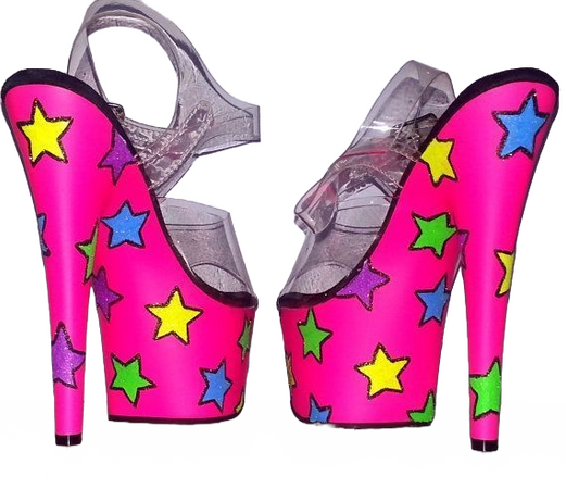 neon bright pink stars glitter pleasers stripper heels
