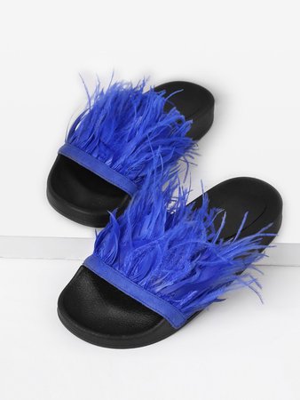 Faux Fur Detail Slip On Sandals