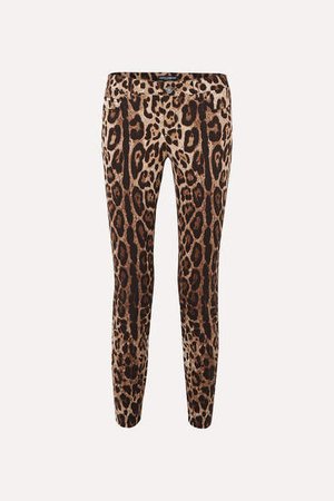 Cropped Leopard-print Skinny Jeans - Brown