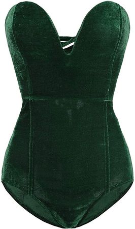 Halloween Bodysuit Tube Top Velvet Leotard Corset Back (S, Emerald Green) at Amazon Women’s Clothing store