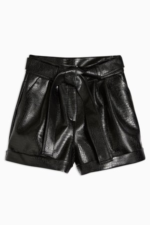 Topshop Petite Black Croc PU Belted Shorts | Topshop Malaysia